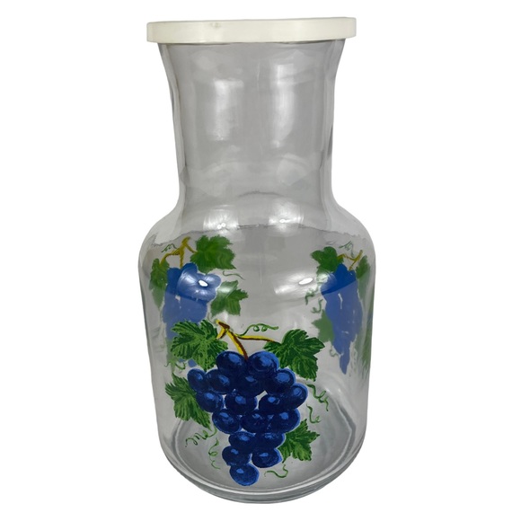 Vintage Cottage-core Blown Glass Painted Grape Juice Lid Vines Indonesian Large - Picture 11 of 12